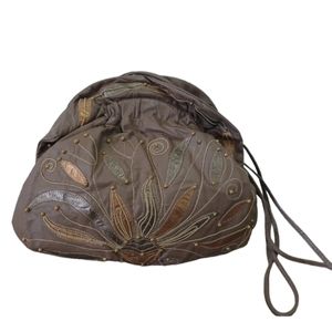 VTG 80's Metallic-like Bronze & Copper Leaves Gold Beads Handbag Shoulder Purse